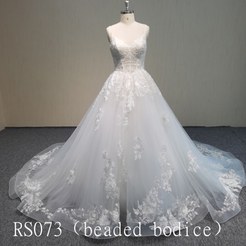 RS073 Sleeveless Beaded ball gown wedding dress made in China with good quality