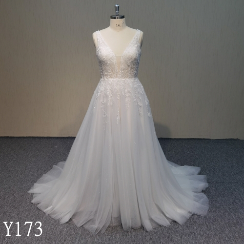Y173 Sequined V-neck sleeveless wedding dress ball gown for wedding woman