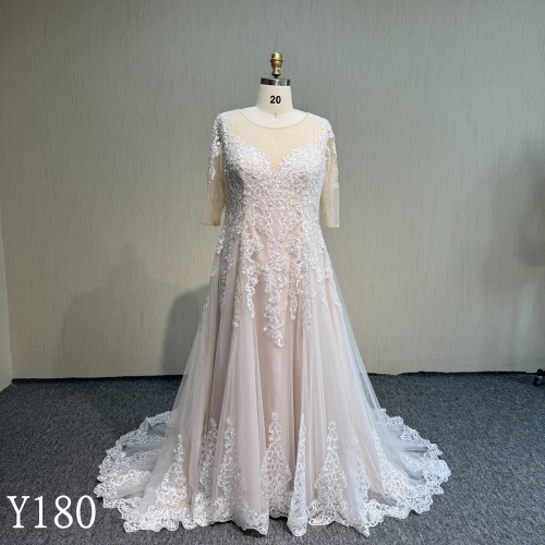 Y180 Long sleeves V-neck button back hand made Bridal Gowns for wedding woman