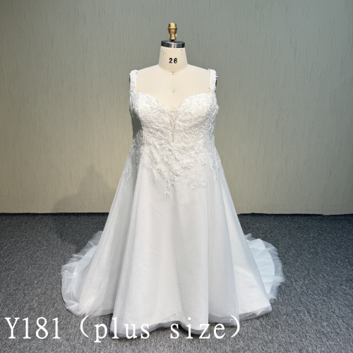 Y181 A-Line applique lace V-neck  wedding dress with sleeveless for woman