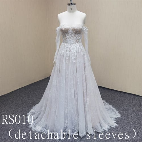 RS010 Detachable  sleeves Sweet heart Neckline Wedding Gowns with applique Wedding Dress made in China