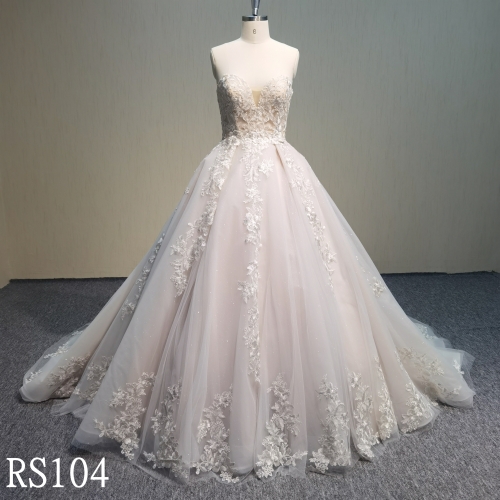 RS104 Sleeveless Sweetheart Neck Bridal Wedding Dresses With lace