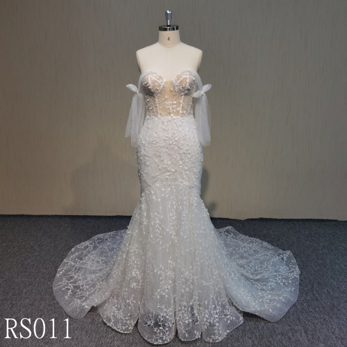 Y226 Sexy design mermaid dress with lace  boat neck  button back wedding dress