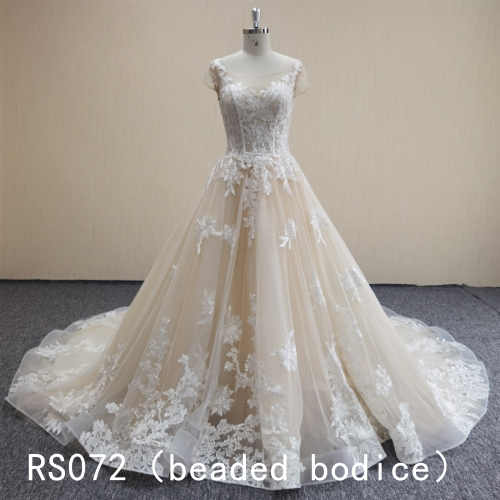 RS072 Beaded bodice ball gown Sleeveless Bridal Wedding Dresses With lace