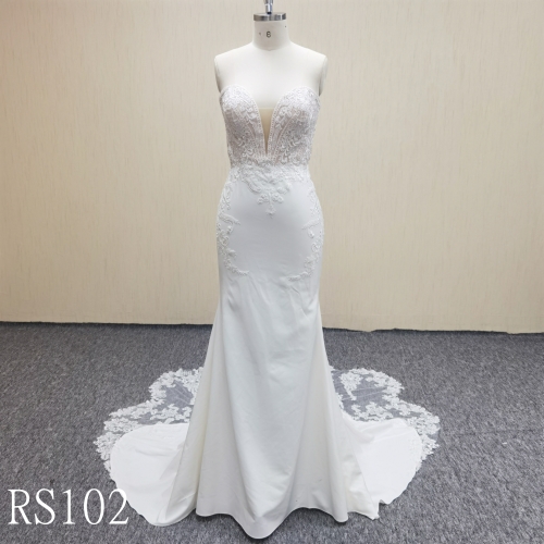 RS102 Applique  mermaid dress with  sweetheart zipper back wedding dress