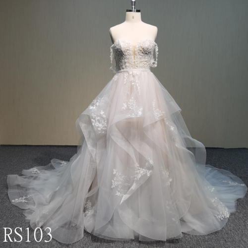 RS103 Organza ball gown Sleeveless Bridal Wedding Dresses With lace