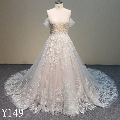 Y149 Lace applique  ball gown Sleeveless Bridal Wedding Dresses