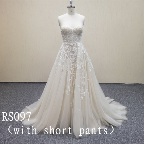 RS097 Fashion design Sleeveless Sweetheart Neck Bridal Wedding Dresses With Short Pant for Woman