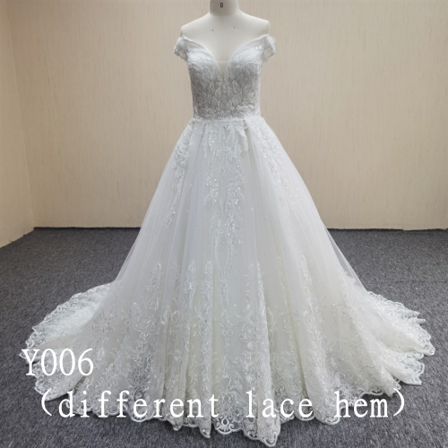 Y006 V-neck Sleeveless Beaded Ball Gown  with Sequins Wedding Dress Made in China