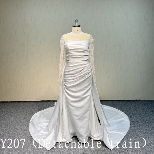 Y207 Longsleeve Handmade beading  Mermaid with detachable Train wedding dress for woman