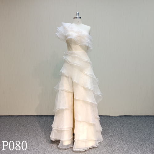 P080 fashion design organza Sleeveless evening dress made in China