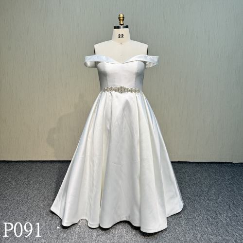 P091 Elegant design Sleveeless V-neck A-line  Lace Up Wedding dresses  made in China