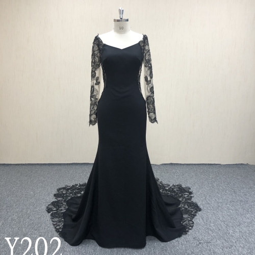 Y202 Elegant Lace Longsleeve  Mermaid Dress with  V-neck Evening Dress Made in China