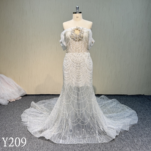 Y209 Gorgeous See-thr  Wedding Dress With Beading Lace  and  Big Decorate Circle Beads for woman
