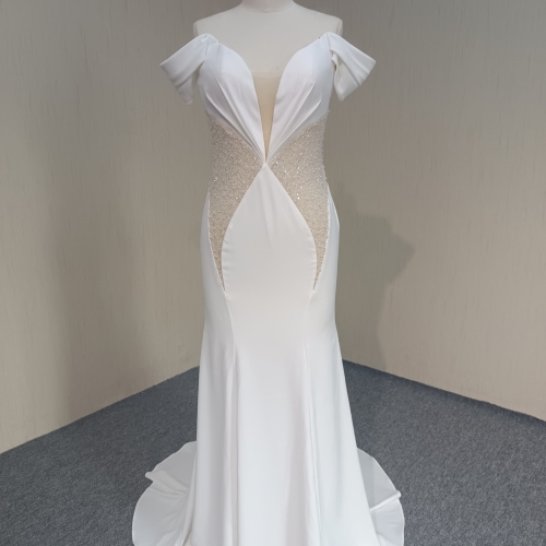 Y229 Elegant Design Chiffon Satin with Beaded Lace Mermaid Dress for Woman made in China