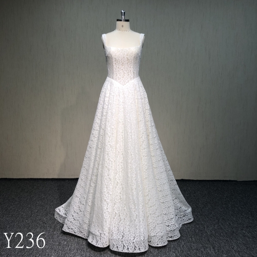 Y236 Square Collar  A-line Bridal Dress with Whole Cut Flower Lace