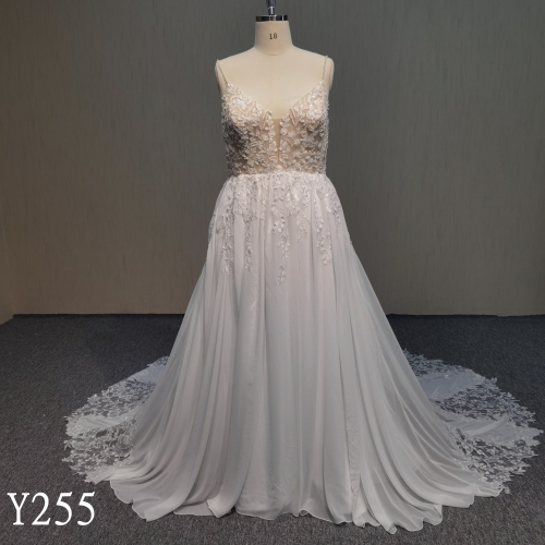 Y255 spaghetti strap V-neck Sleeveless Wedding Dresses  Unique design dress made in China