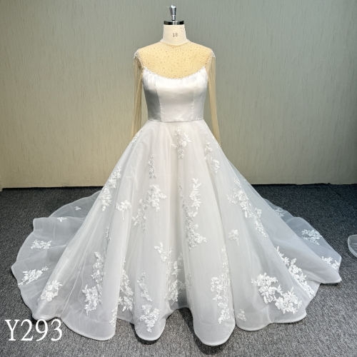 Y293 Longsleeve hand beading ball gown Bridal Wedding Dresses for wedding woman with applique lace