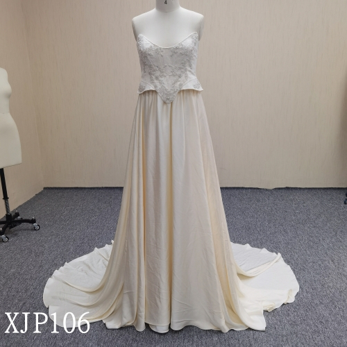 XJP106 beading lace crepe sleeveless A-line evening Dresses  Unique design dress made in China