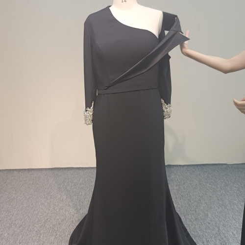 Y223 Black Italian Satin Crepe Mermaid with Hand Beading Evening Dress for woman