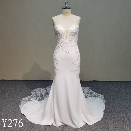 Y276  V-neck 3D Flower Lace Long sleeves mermaid dress backless wedding dress
