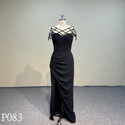 P083 Evening gown with pleats  Split gown for Woman made in China