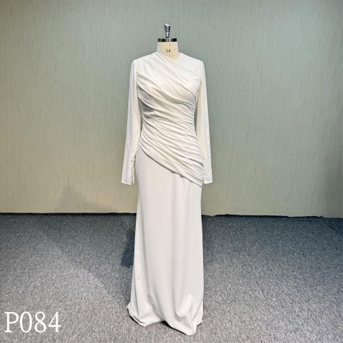 P084 White gown Long Sleeve Elegant Evening Dress Mermaid  Evening Dress for woman