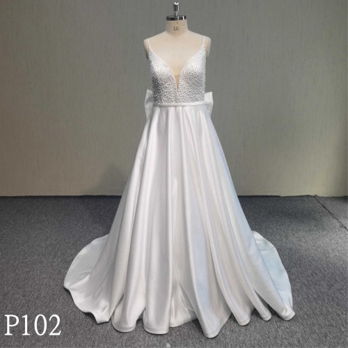 P102 Beaded With Bow Wedding dress Evening Dresses Made In China