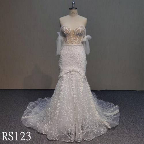 RS123 Sweetheart Neck  Mermaid Dress with Lace Appliques  3D flowers dress  Made in China