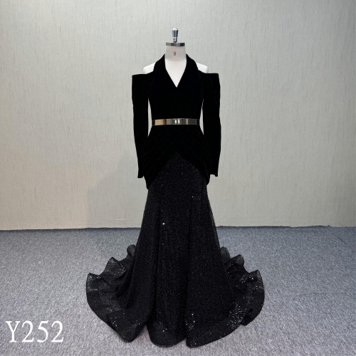 Y252 Elegant Dominant Black Dress with beaded Lace Made in China