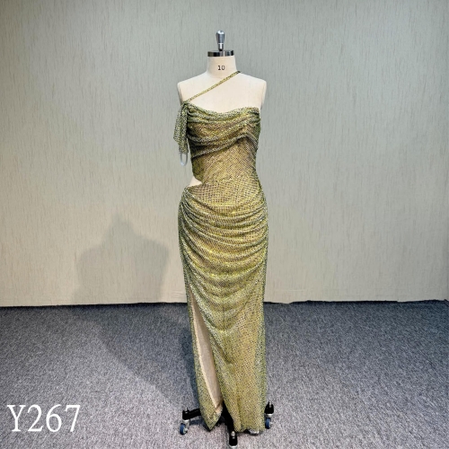 Y267 Green Pleated Fashion Design Dress made in China