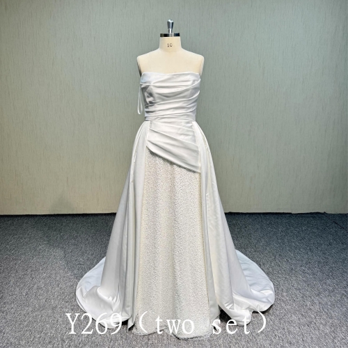 Y269 2 set Satin Wedding Dress Set Beaded Lace Wedding Dresses made in China