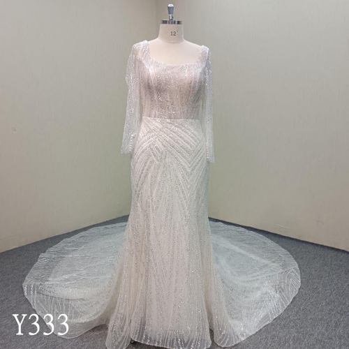 Y333 Long Sleeve Sequins See Through Wedding  Dresses  Evening Gowns  made in China