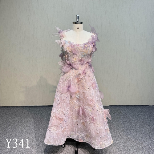 Y341 Colorful 3D flowers dress with Lace Evening Dress with Beads lace  made in China