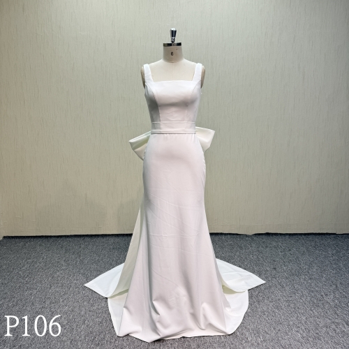 P106 Crepe mermaid satin dress with detachable bow
