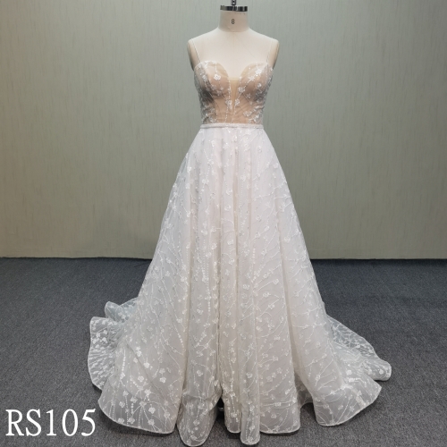 RS105 Gorgeous ball gown wedding dress with flora beads lace