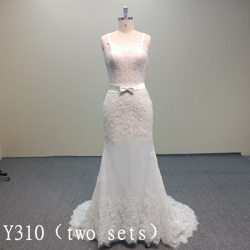 Y310 New design of  Wedding applique mermaid with detachable train and bow belt