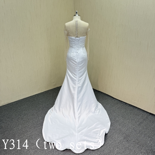 Y314 luxury Mermaid wedding dress  with handmade beading and detachable train