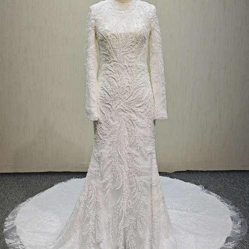 Y316  Elegan Design of Long Sleeves Mermaid Wedding Dress  with Applique Lace