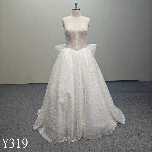 Y319  Luxury design beading glitter  ballgown Wedding Dress  with beautiful bow