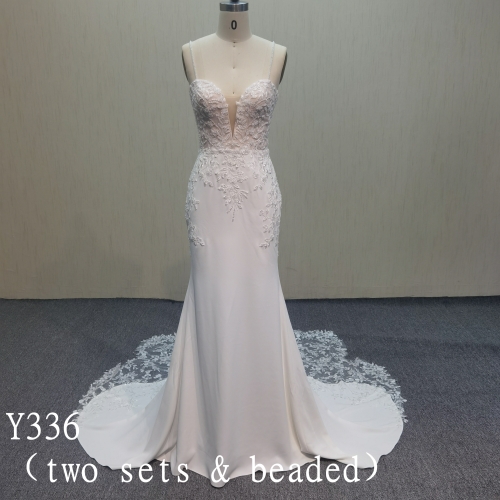 Y336  Two set  applique wedding dress mermaid big beautiful detachable train