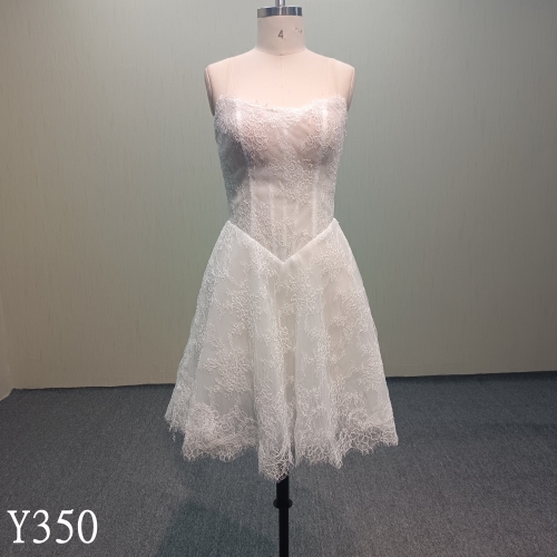 Y350  Fashion Design Short Sleeveless Wedding Skirt  with French lace