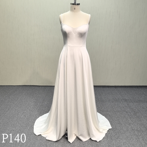 P140 Plain Ivory Crepe Made by Italy Satin with hand beading neckline