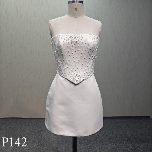 P142 Fashion Design Short Invory Skirt with Hand Beading for Bride Made in China
