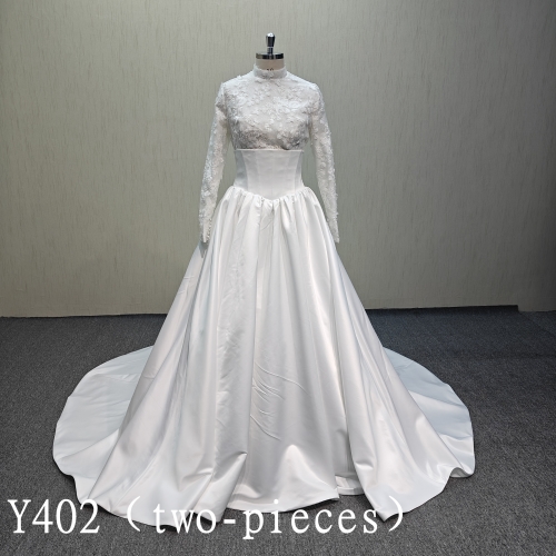 Y402 Ivory Ball gown lace up back corset wedding dress with applique lace for bride