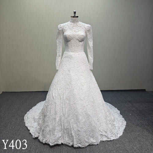 Y403 Wholecut Ivory Ball gown lace up back wedding dress with flora lace for bride