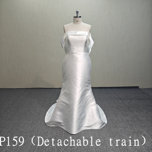 P159 Satin Mermaid Wedding Dress + Detachable Train + Detachable Bow Three-Piece Set
