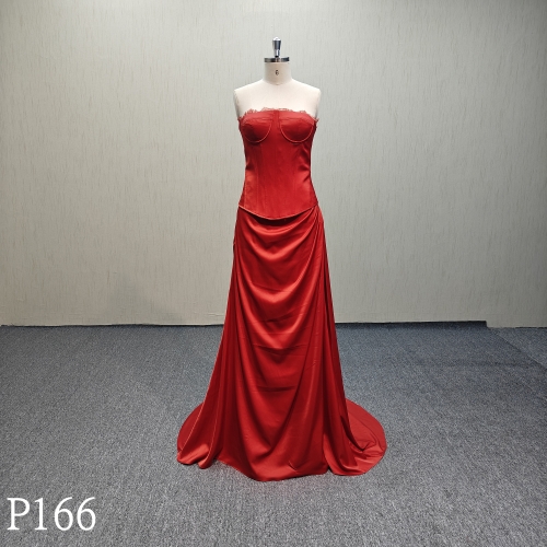 P166 Red evening dress two piece sexy sleeveless dress