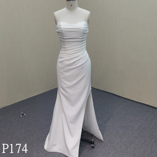 P174 Simple Sleeveless Slit Wedding Dress