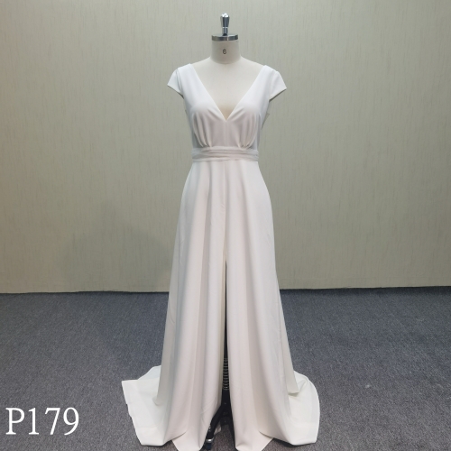 P179 A-line V-neck open back wedding dress